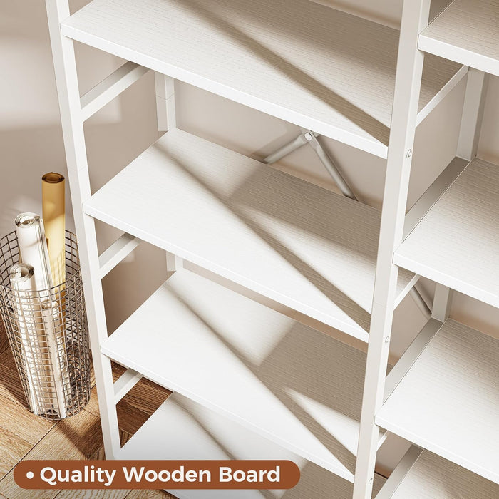 Triple 5 Tier Bookshelf, Bookcase with 14 Open Display Shelves, Wide Book Shelf Book Case for Home & Office, White
