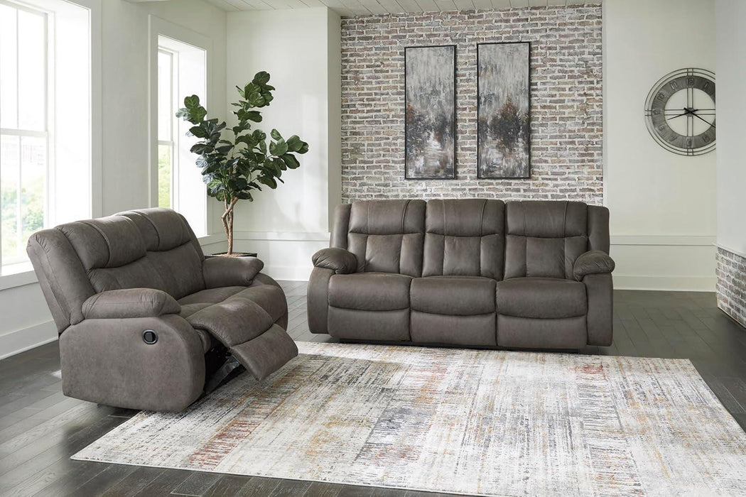 First Base Contemporary Faux Leather Manual Reclining Sofa, Gray