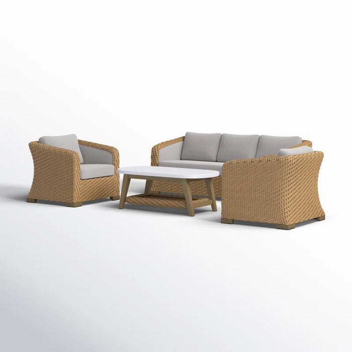 Edicott Eucalyptus Premium All-Weather Wicker 5 - Person Patio Conversation Sets with Cushions