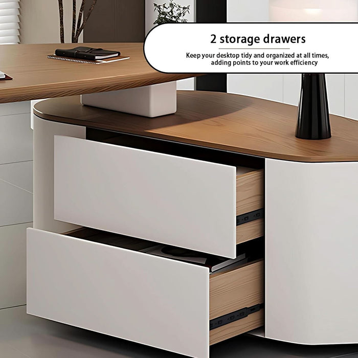 Solid Wood LShape Desk With IntegratedSideCabinet 56In
