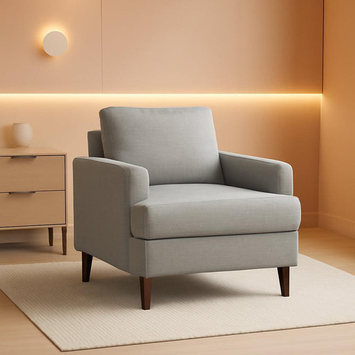 Mid-Century Accent Chair,Modern Linen Fabric Armchair for Living Room,Comfy Upholstered Reading Accent Chairs for Bedroom,Single Sofa Chair with Wood Legs (Light Grey, 1 Pack)