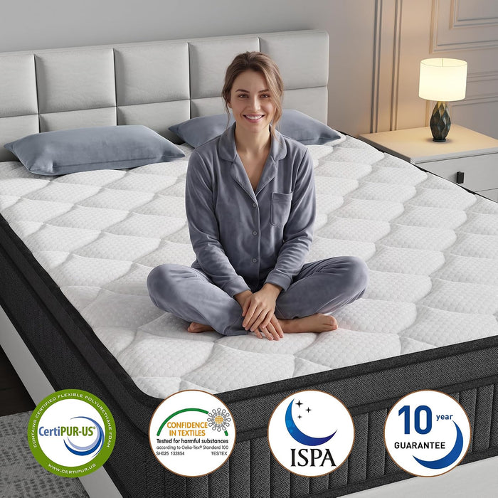 14 Inch Queen Size Mattress, Individually Wrapped Pocket Spring Mattress in a Box, Medium Firm, Breathable Skin-Friendly Knit Cover with Fireproof Sponge, Pressure Relief & Motion Isolation,White