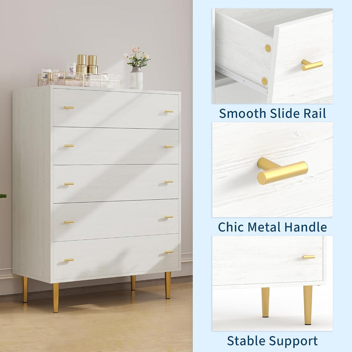 Farmhouse 5 Drawer Dresser for Bedroom, 43"Tall Wood Chest of Large Drawers