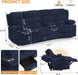 Recliner Sofa with Storage Console, Flip Middle Backrest Design 3-Seater Reclining Sofa with Storage Drawer, USB Ports & Cup Holders, Manual Couch for Living Room (Blue, 3 Seater + Console)