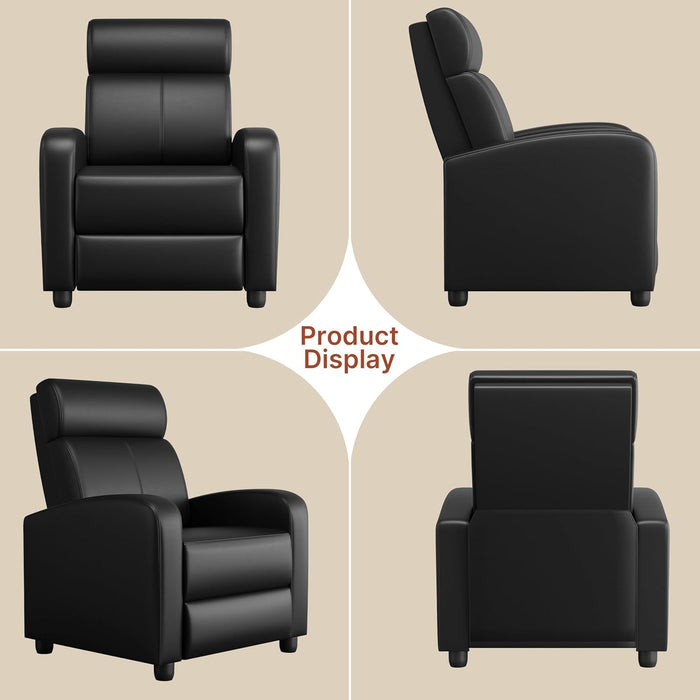 2-Seat Reclining Chair Leather Recliner Sofa Modern Chaise Couch Lounger Sofa for Living Room Home Theater Black