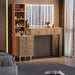 44 Inch Oak Vanity Desk With Lighted Mirror And Power Outlet