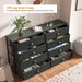 Black Oak Dresser with 8 Fabric Drawers & TV Storage