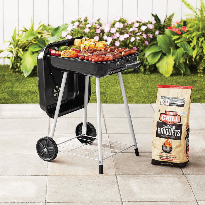 17.5" Square Steel Charcoal Grill with Wheels, Black, New