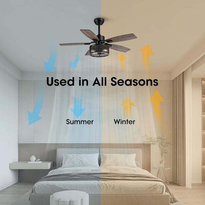 42 Inch Ceiling Fans with Lights and Remote Control, Ceiling Fan for Bedroom Living Room and Patio, Caged Ceiling Fan for Indoor and Outdoor