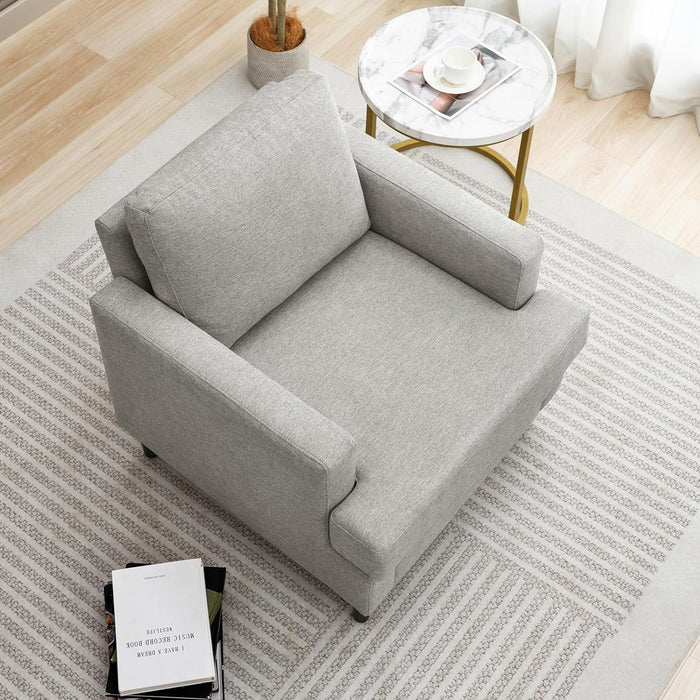 Mid-Century Accent Chair,Modern Linen Fabric Armchair for Living Room,Comfy Upholstered Reading Accent Chairs for Bedroom,Single Sofa Chair with Wood Legs (Light Grey, 1 Pack)