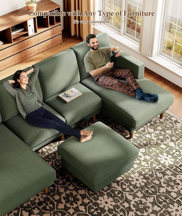 Green Corduroy Storage Ottoman, 25" Large Living Room Ottoman, Tool-Free Setup Ottomans with Storage, Solid Wood Coffee Table, Comfy Bench for Bedroom, Ottomans for Living Room Home Office