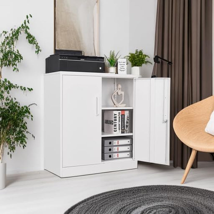 Metal Storage Cabinet with 2 Doors, Lockable Steel Storage Cabinet with 2 Doors and Adjustable Shelves, Steel Lockable File Cabinet, Locking Tool Cabinets for Office,Home,Garage