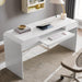 63" Modern Computer Desk with 2 Drawers, Wood Curved Executive Desk with Keyboard Tray & Power Outlet, Writing Desks with Storage for Home Office, Study Room, Living Room (White)