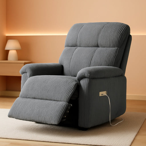 Upgraded Power Recliner Chair for Adults, Adjustable Electric Chair Power Reclining Sofa, USB Port, Ultra-Comfy Corduroy Recliner for Living Room, Tool-Less Assembly Single Sofa Gray