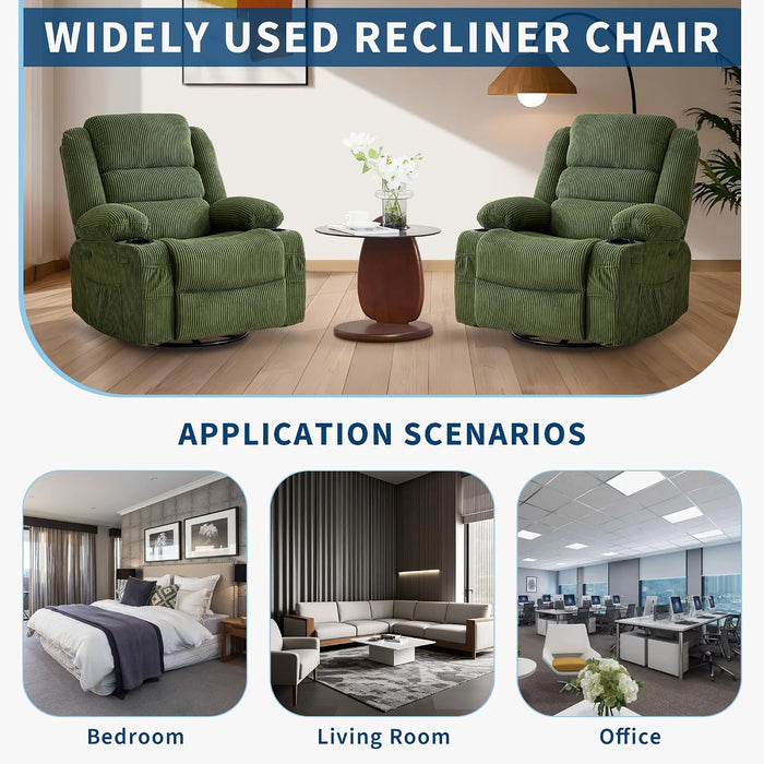 Rocking Recliner Chair for Adults Wide 360° Swivel Rocker Recliner
