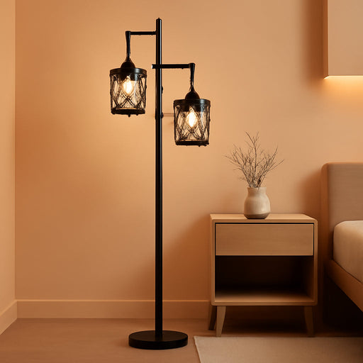 Dimmable Farmhouse Floor Lamp, Industrial Floor Lamp for Living Room with 3 X 6W LED Bulbs, 3 Light Rustic Standing Tall Lamp for Bedroom, Office, 68"
