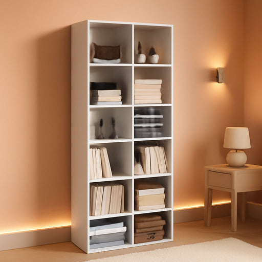 12-Cube Bookshelf, Bookcase, Open Storage Book Shelf, Cube Storage Organizer, 12 X 32 X 71, for Living Room, Home Office, White