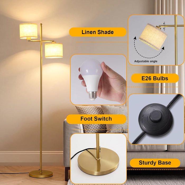 67" Unique Floor Lamp with Rotatable Linen Shade and Led Bulb