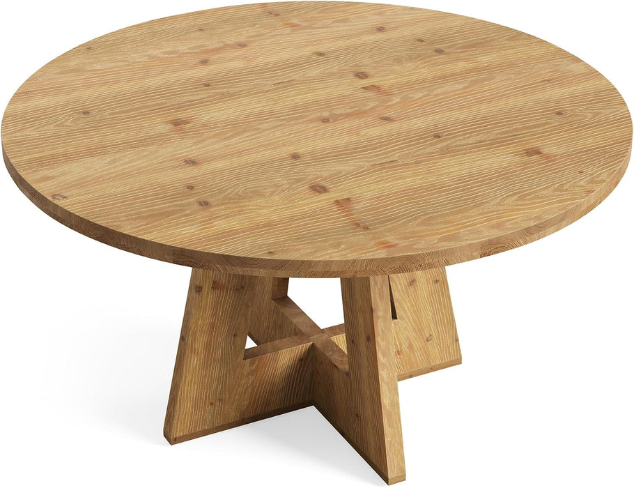 Solid Wood round Dining Table, 47" Farmhouse Kitchen Table for 4-6, Wooden Circle Dinner Table for Dining Room, Family Gathering, Natural Brown