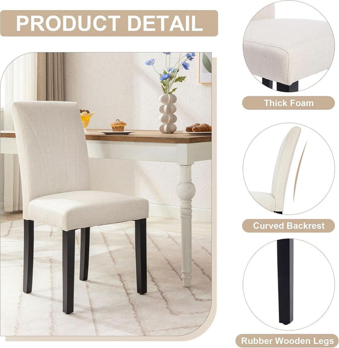 Upholstered Dining Chairs Set of 6, Modern Fabric and Solid Wood Legs & High Back, Parsons for Kitchen/Living Room- Beige