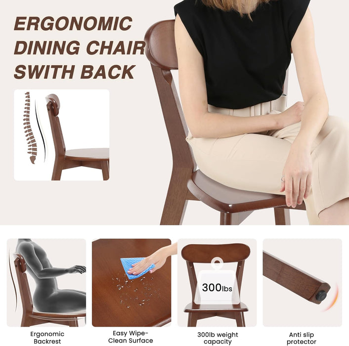 Farmhouse Solid Wood Dining Chairs Set of 4, Mid Century Modern Dining Chairs with Open Curved Back, Armless Wooden Kitchen & Dining Room Accent Chairs for Dining Living Room Restaurant, Walnut