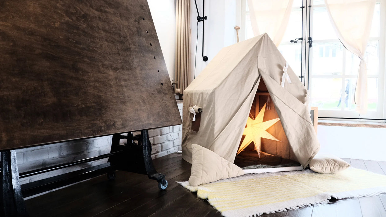 Safari Tent / Camp Teepee / Beige Playhouse/Sleep Square Tent / Indoor Play House / Kids Camping Tent Set - 1St Birthday