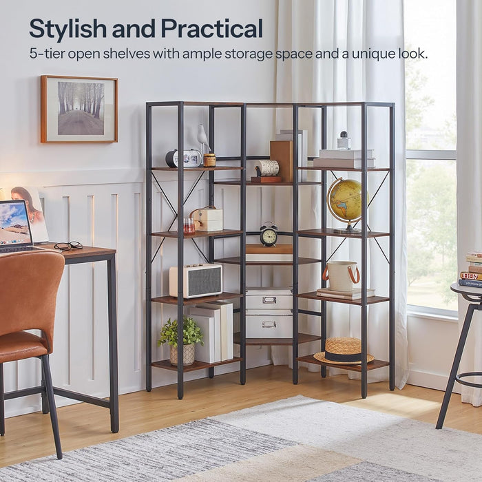 LShaped Corner Bookshelf 5Tier Beveled Edge DarkBrown