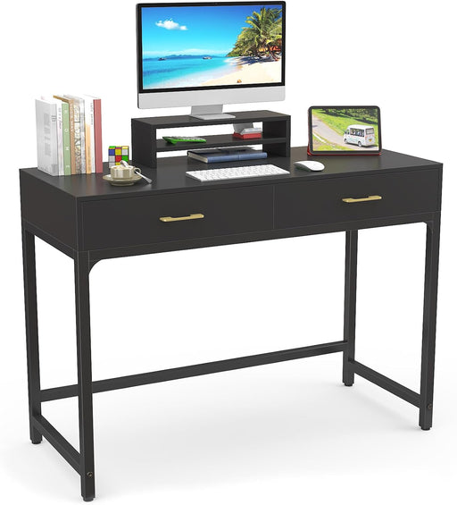 Computer Gaming Desk Office - Study Writing Desk with Drawer for Teen, Bedroom Makeup Desk Home Office Furniture with Storage Shelf, Height Monitor Stand