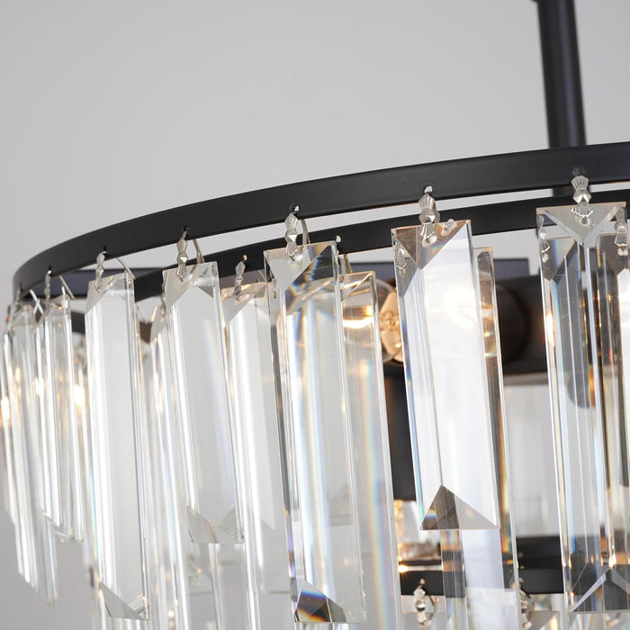 Black Modern round Top K9 Crystal Chandelier Lighting Fixture, 8 Lights round K9 Crystal Adjustable Hanging Lamp for Dining Room Bedroom Living Room,Hallway,Bar,Kitchen W24'