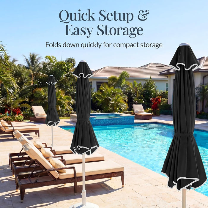 7.5Ft Patio Market Umbrella with Wavy Trim, Uv-Fade-Resistant 210G Canopy, Crank & Tilt, Wind Vent, Heavy-Duty Frame - Black