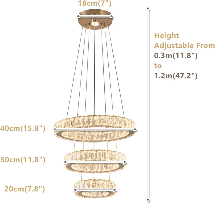 Gold LED Ring Chandelier Diameter7Point8Inch Crystal Illumination