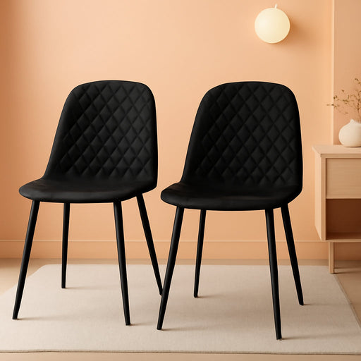 Modern Black Dining Chairs Set of 2, PU Leather Dining Room Chairs Upholstered Accent Chairs with Metal Legs for Kitchen, Living Room, Black