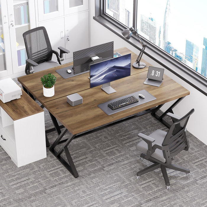 55 Inch Modern Computer Office Desk Metal Wood Writing Desks Rustic Oak