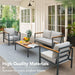 4 Pieces Patio Furniture Sets Outdoor Conversation Set Acacia Wood Sofa Set with Coffee Table Thicker Sponge Cushion