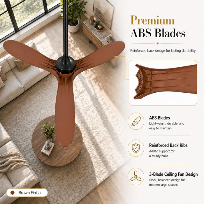 60" Ceiling Fan with Light, Walnut Wood-Look ABS Plastic Blades