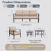Aluminum Patio Furniture Set with round Coffee Tables, 5-Seat Outdoor Sectional Furniture W/5.1" Cushions, Patio Conversation Set for Porch, Backyard, Poolside-Sand
