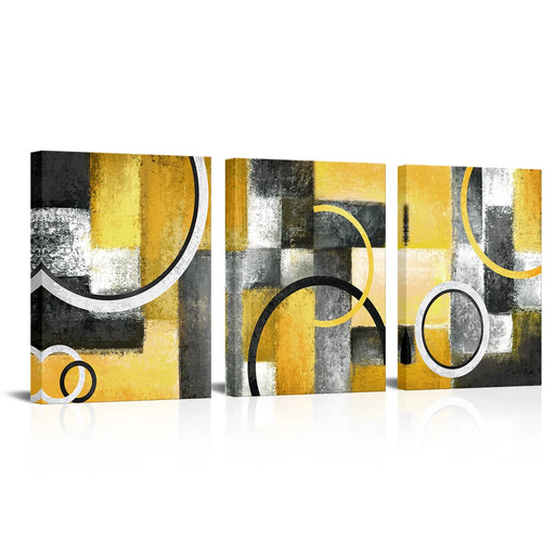 3 Piece 12X16 Inch Abstract Yellow Framed Canvas Wall Art Clearance Picture Canvas Prints Modern Art Wall Decor for Living Room Bedroom Office