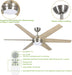 54 Inch Indoor Modern Ceiling Fan with Integrated LED Lights and Remote Control, 6 Blades, 6 Speed, Dimmable, 3CCT, Quiet Reversible Motor Ceiling Fan, Brushed Nickel