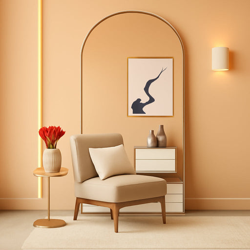 Arched Full Length Mirror, 71X32 Oversized Floor Mirror with Stand, Gold Mirror Full Length, Aluminum Full Body Dressing Mirrors with Arched-Top, Leaning for Living Room, Bedroom