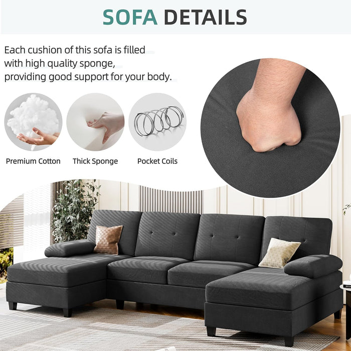 Black U-Shaped Sectional Sofa with Chaises