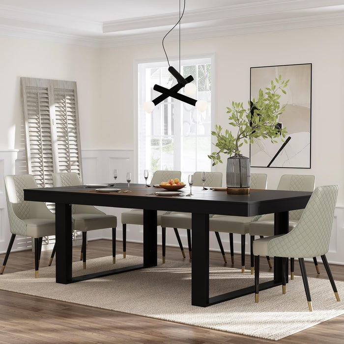 Dining Table for 8-10 People, 86.6-Inch Rectangular Wood Kitchen Table with Thicken Tabletop, Office Conference Room Table, Dining Room Living Room Table, Brown & Black