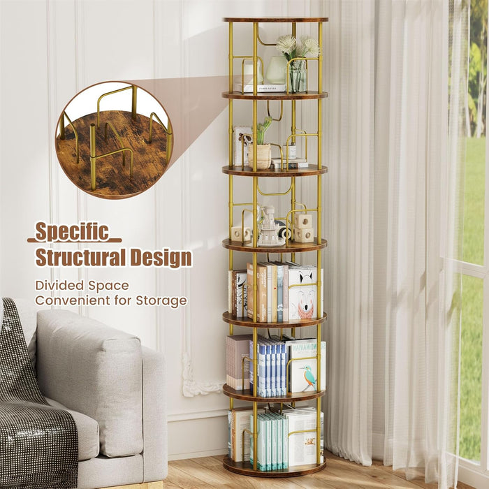 6 Tier RotatingBookshelf CornerDisplayUnit GoldFinish