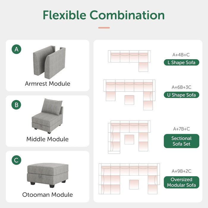 Oversized U-Shaped Modular Sectional Sofa with Storage