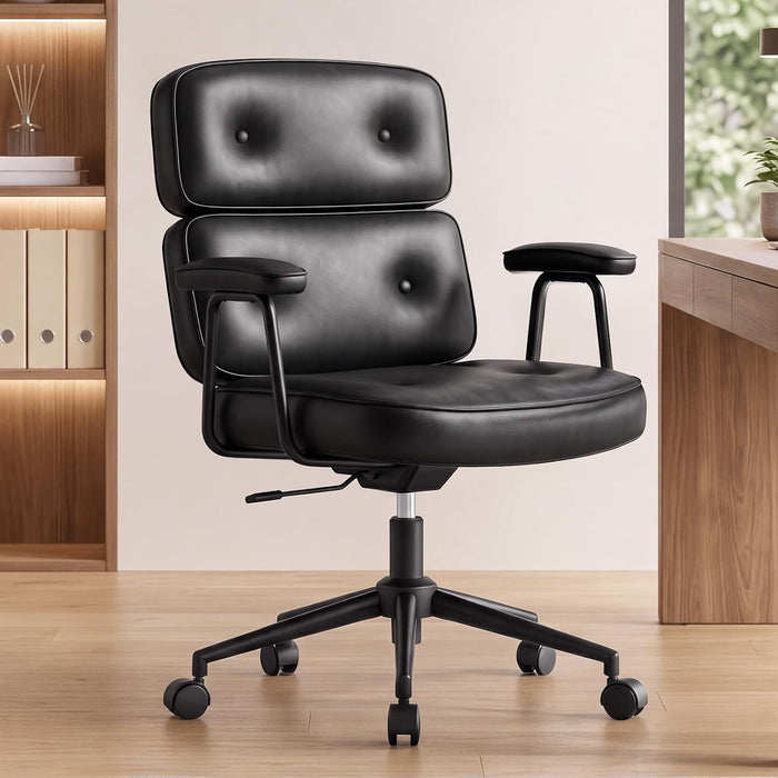 Office Desk Chair, PU Leather Computer Chair with Lumbar Support