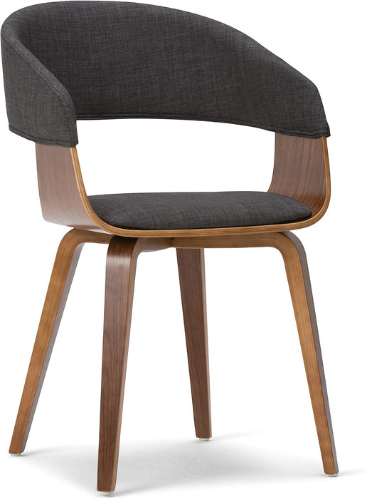 Lowell 17 Inch Mid Century Modern Bentwood Dining Chair in Charcoal Grey Linen Look Fabric, for the Dining Room