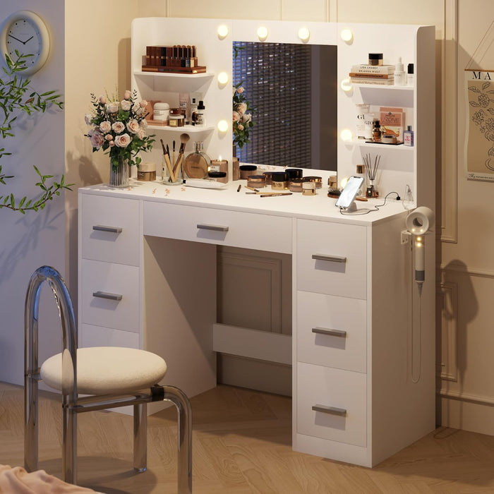 Vanity Desk With Ambient Illumination White Mirror