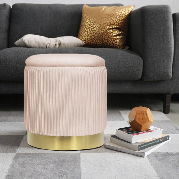 Round Ottoman with Storage Set of 2 Upholstered Velvet Vanity Stool for Living Room Storage Ottomans Multifunctional Foot Rest (Pink)