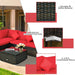 5-Piece Patio Conversation Set - Outdoor PE Rattan Furniture Set W/Glass Coffee Table, Back & Seat Cushions, Soft Pillows, Sectional Sofa Set for Porch, Backyard (Red)