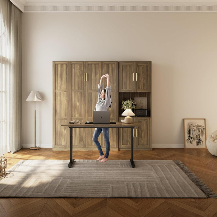 Modern Queen Size Murphy Bed, Hidden Foldable Wall Cabinet Bed Frame with Wood Slat, Space-Saving, No Spring Box Required, 95.85W'', Brown