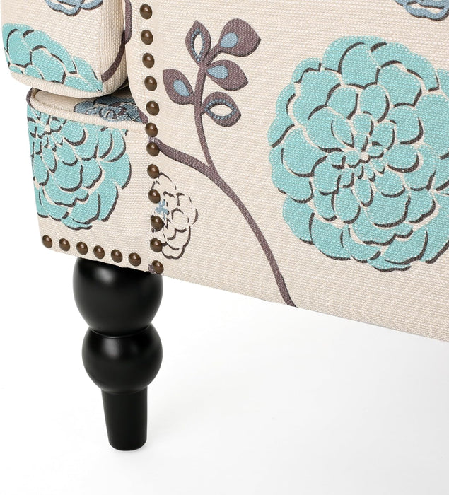 Harrison Fabric Tufted Club Chair, White / Blue (29.5"D X 28"W X 33.5"H)